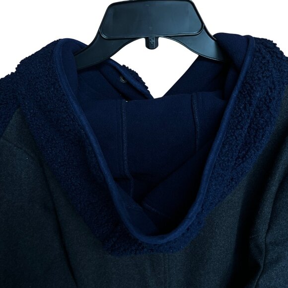 Dennis Basso XL Mixed Media Coat Hood Navy Gray Wool Blend Athleisure Chic Comfy - Picture 4 of 12